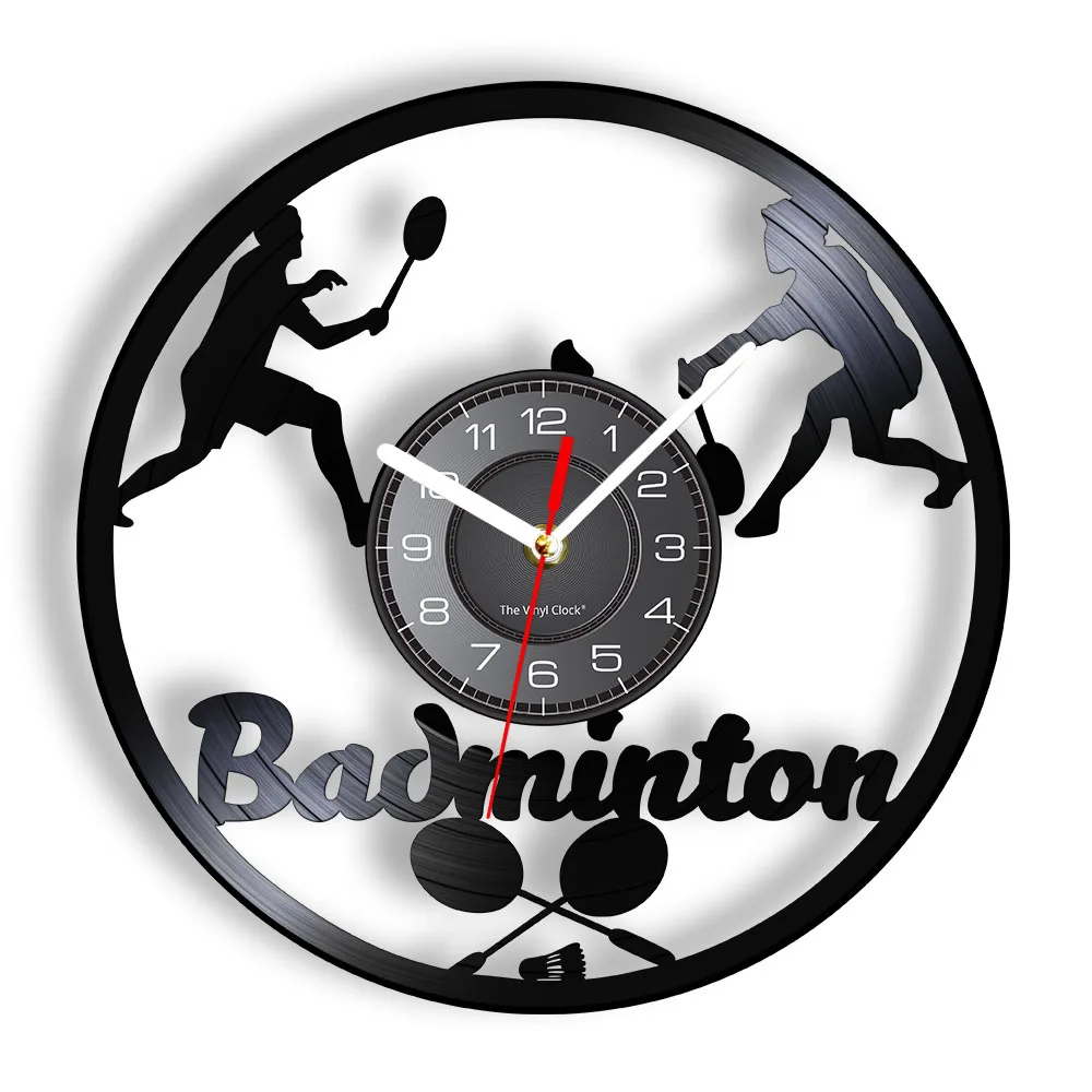 Бадминтон Современные Настенные Часы для Гостиной с Изображением Ракетки для Бадминтона, Черные Настенные Часы, Спортивная Виниловая Музыкальная Пластинка, Настенные Часы