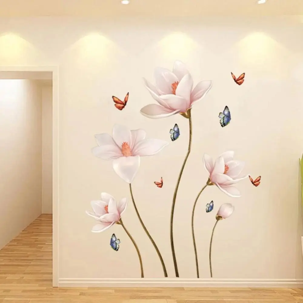 ПВХ самоклеящийся фон для дивана Украшение гостиной Бабочка Цветок Наклейка на стену Наклейки на задний план Украшение стен