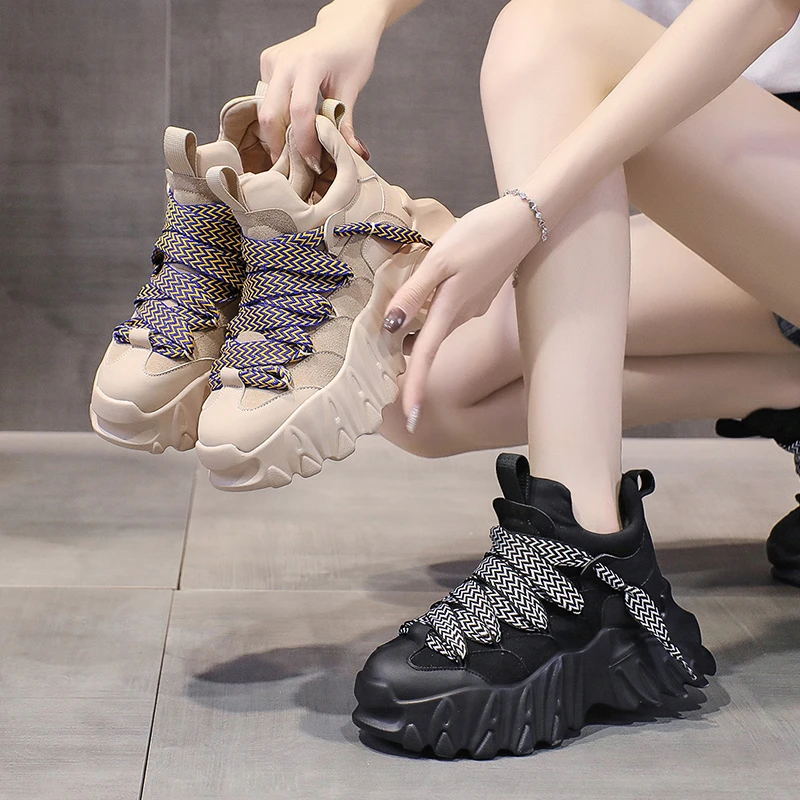 Осенние сетчатые кроссовки на платформе 7 см, женские дышащие теннисные туфли, женская вулканизированная обувь, весенние массивные кроссовки, спортивная обувь для папы, женская обувь