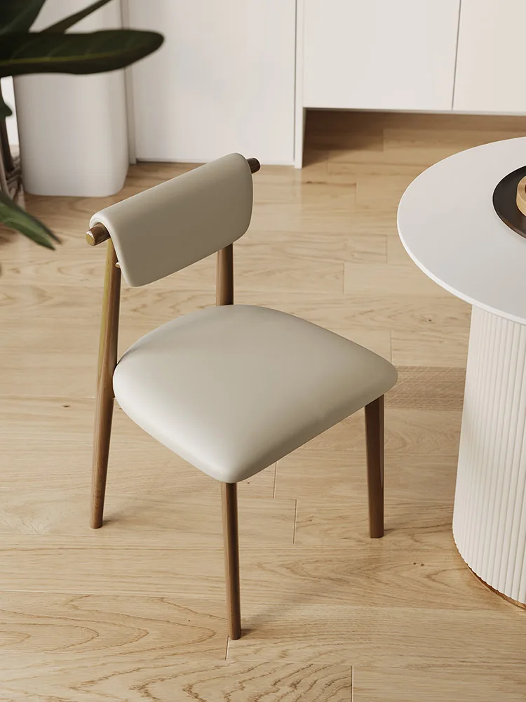 Обеденные стулья из массива дерева, минималистичные современные стулья с кожаными спинками, мягкие кожаные стулья, ресторанные стулья, для домашнего использования