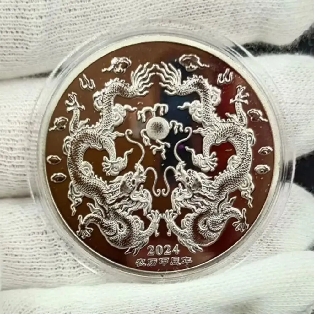 2024 Год Дракона Китайская Монета Новая с Бисером Новогодние Коллекционные Монеты Памятный Сувенир Китайское Животное Счастливая Монета