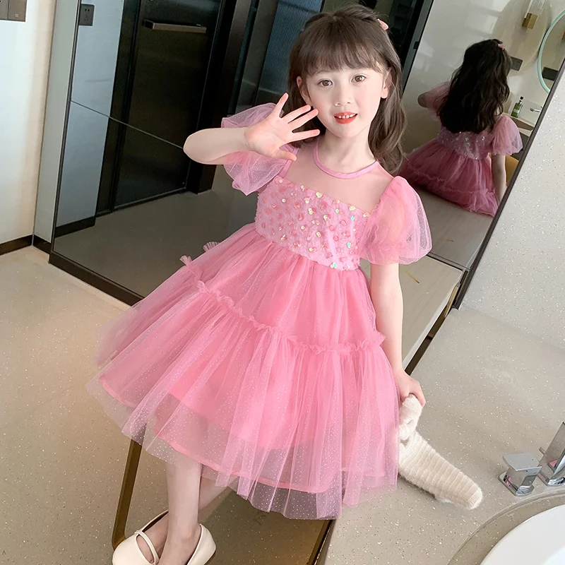 Детское летнее платье Rainbow 2023, новое платье принцессы для девочек, тюлевое удобное платье с коротким рукавом, юбка в подарок ребенку на день рождения