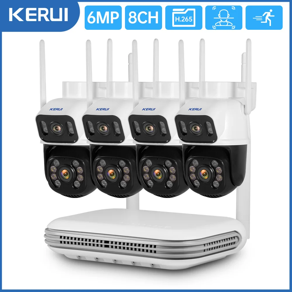 KERUI 8-Канальный 6-Мегапиксельный комплект NVR-камеры Домашняя безопасность Сигнализация обнаружения движения WIFI Беспроводная IP-камера наружного видеонаблюдения Комплект NVR-видеорегистратора