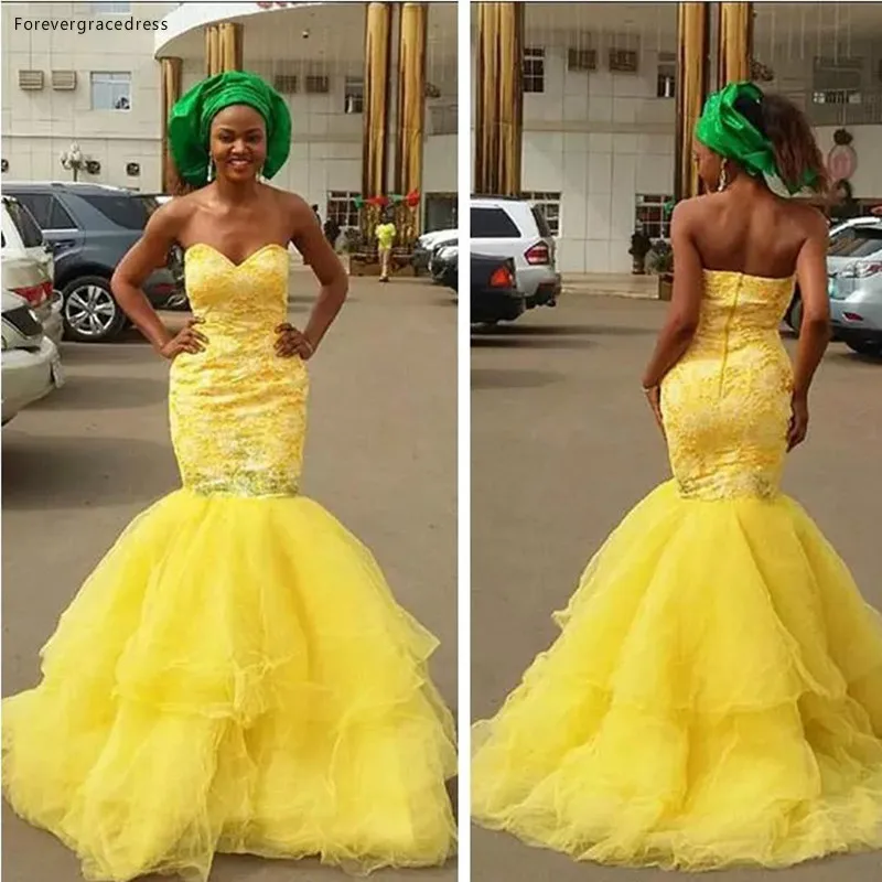 Красивое кружевное желтое платье для выпускного вечера в Африканском стиле Sweeteart Mermaid Pageant Party, сшитое на заказ, плюс размер