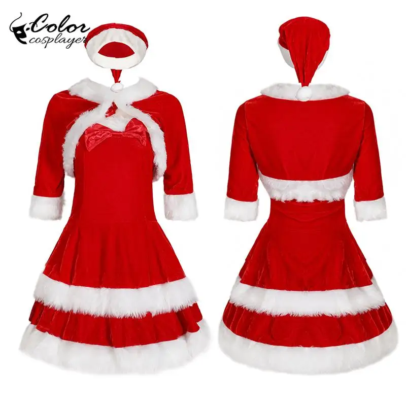 Цвет Косплеер Красный Рождественский костюм для костюмированной вечеринки для женщин, Маскировочный костюм для Рождественской девочки, карнавальная одежда для взрослых, Комплект Fantasia