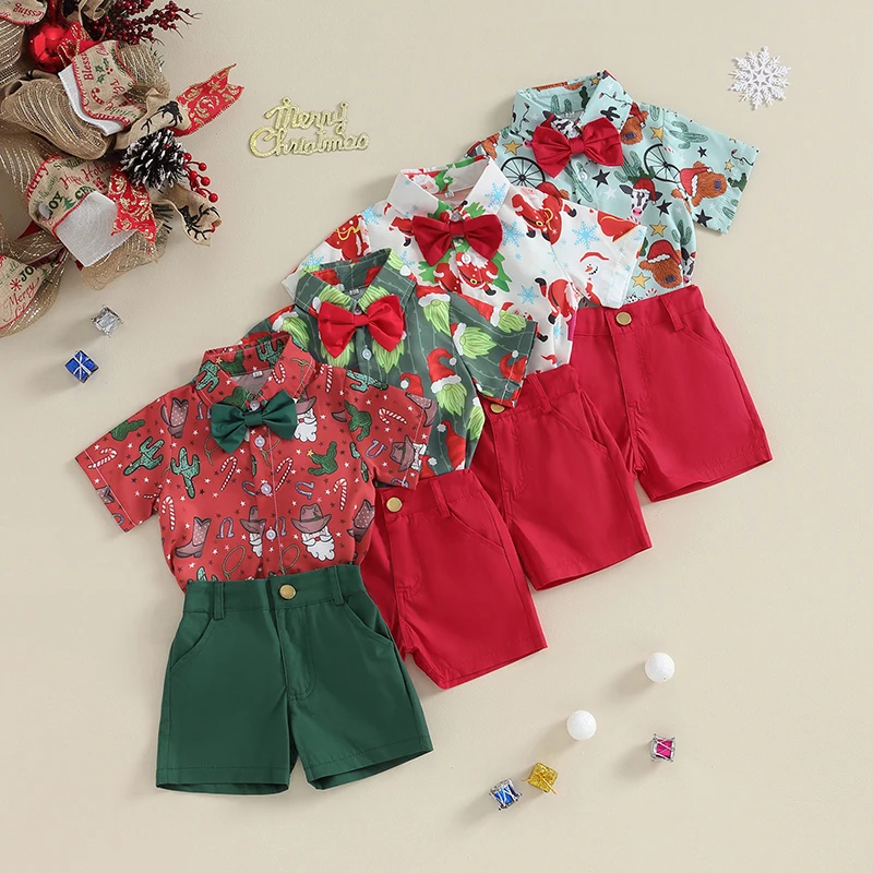Комплект шорт для маленького мальчика, Рождественская рубашка и шорты с принтом Санта-Клауса, костюмы с шортами для малышей от 6 месяцев до 4 лет, горячая распродажа