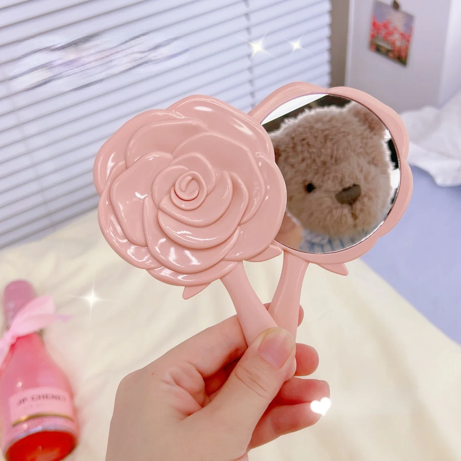 Компактное зеркало для макияжа в форме цветка розы в стиле ретро, 3D Стерео, 4 цвета На выбор, ручное зеркальце, ручное зеркальце, компактное зеркало