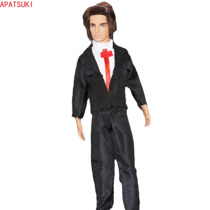 Модный топ с длинным рукавом, черные длинные брюки, наряды для куклы Кен, комплекты одежды для бойфренда Барби, аксессуары для кукол Кен
