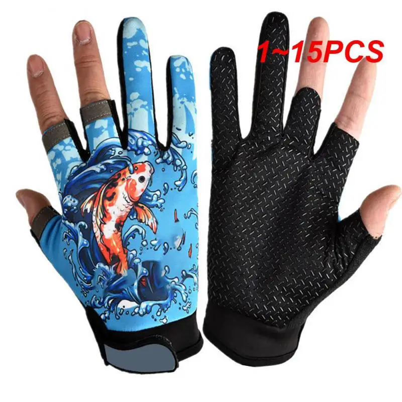1 ~ 15ШТ Рыболовные перчатки с защитой от ультрафиолета Для мужчин и женщин, Солнцезащитный крем без пальцев, Противоскользящие Весенне-летние Ледяные дышащие Велосипедные спортивные перчатки