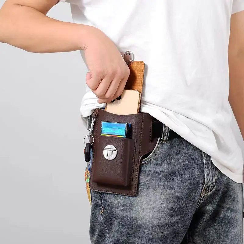 Новая вертикальная поясная сумка для мобильного телефона для мужчин для пеших прогулок, бега, работы на открытом воздухе, кожаная портативная легкая поясная сумка