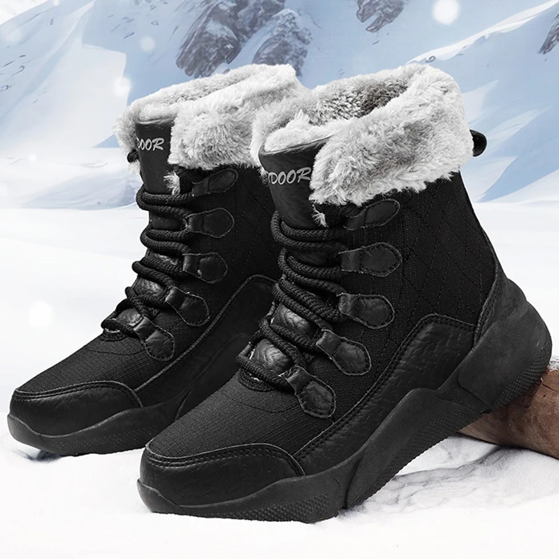 Женские зимние ботинки, сохраняющие тепло, качественные, большие размеры, модные зимние ботинки до середины икры, зимние ботинки, теплая плюшевая зимняя обувь на платформе