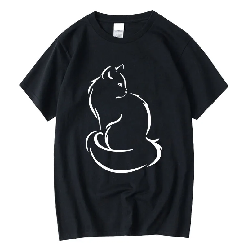 XINYI Мужская футболка высшего качества из 100% хлопка с коротким рукавом и крутым принтом кота, повседневная свободная футболка с круглым вырезом, футболка для м...