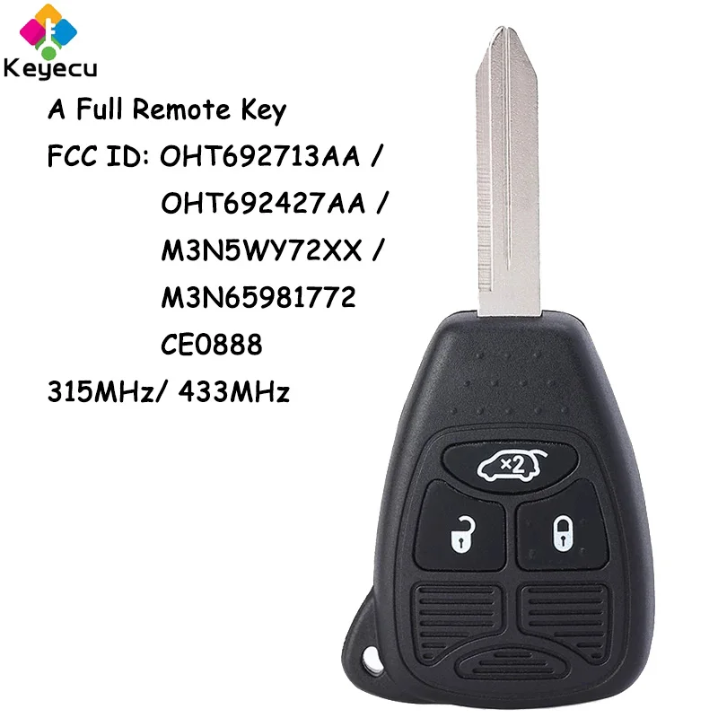 KEYECU Дистанционный Автомобильный Ключ С 3 Кнопками 315 МГц 433 МГц ID46 Чип для Chrysler для Dodge для Jeep Fob OHT692713AA MSN5WY72XX CE0888