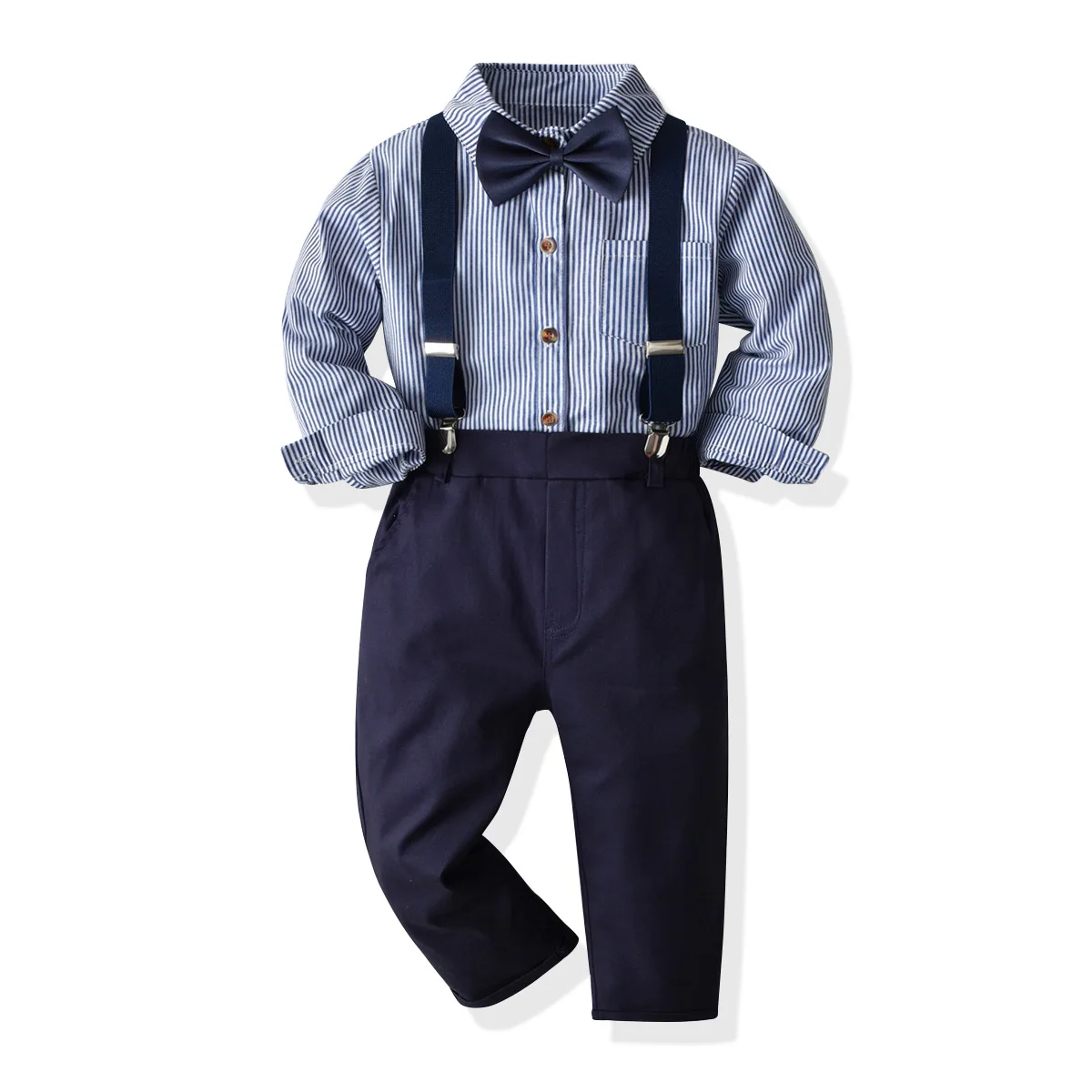 Комплект одежды для маленьких мальчиков, Весенне-осенняя Детская Официальная клетчатая рубашка с бабочкой, Топы + брюки на подтяжках, Костюм из 2 предметов, Детские рождественские наряды