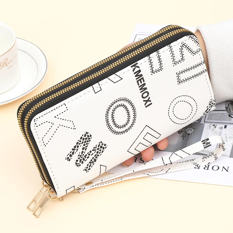 Новый женский кошелек с буквенным принтом, длинный двойной клатч на молнии, двойной кошелек большой емкости, сумка для мобильного телефона