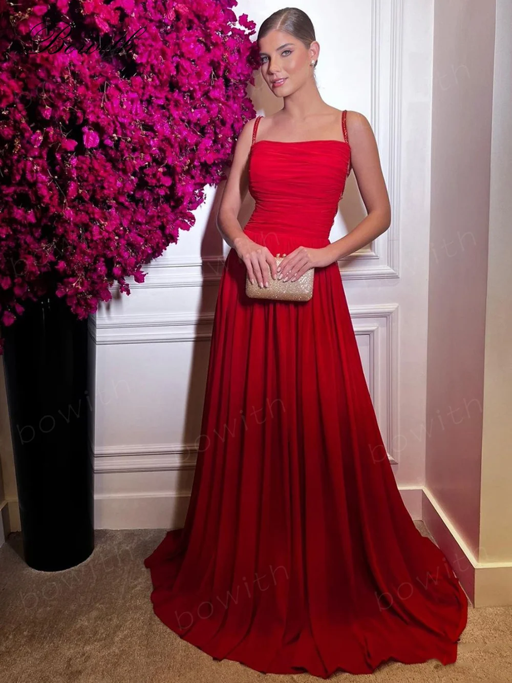 Красное вечернее платье с бантом, фатиновое вечернее платье трапециевидной формы на бретелях, роскошное платье для гала-вечеринки 2023, блестящее платье знаменитости vestidos