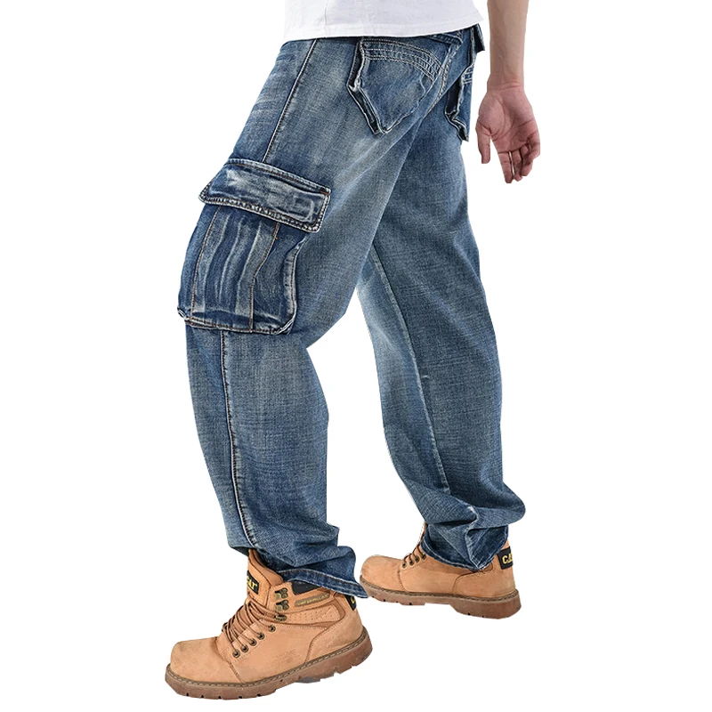 Новая мужская рабочая одежда с карманами, джинсы, Свободные прямые брюки в стиле хип-хоп, мужские модные индивидуальные брюки