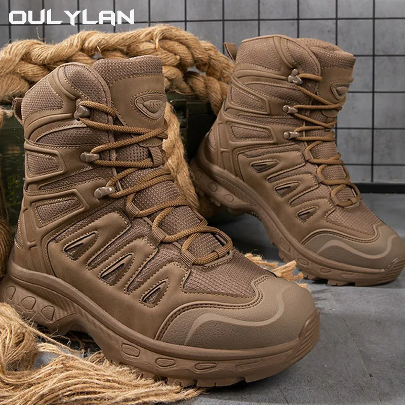 Уличная военная походная обувь Мужские высокие ботинки для пустыни Мужские тактические ботинки Прочная тренировочная обувь спортивные ботильоны для скалолазания