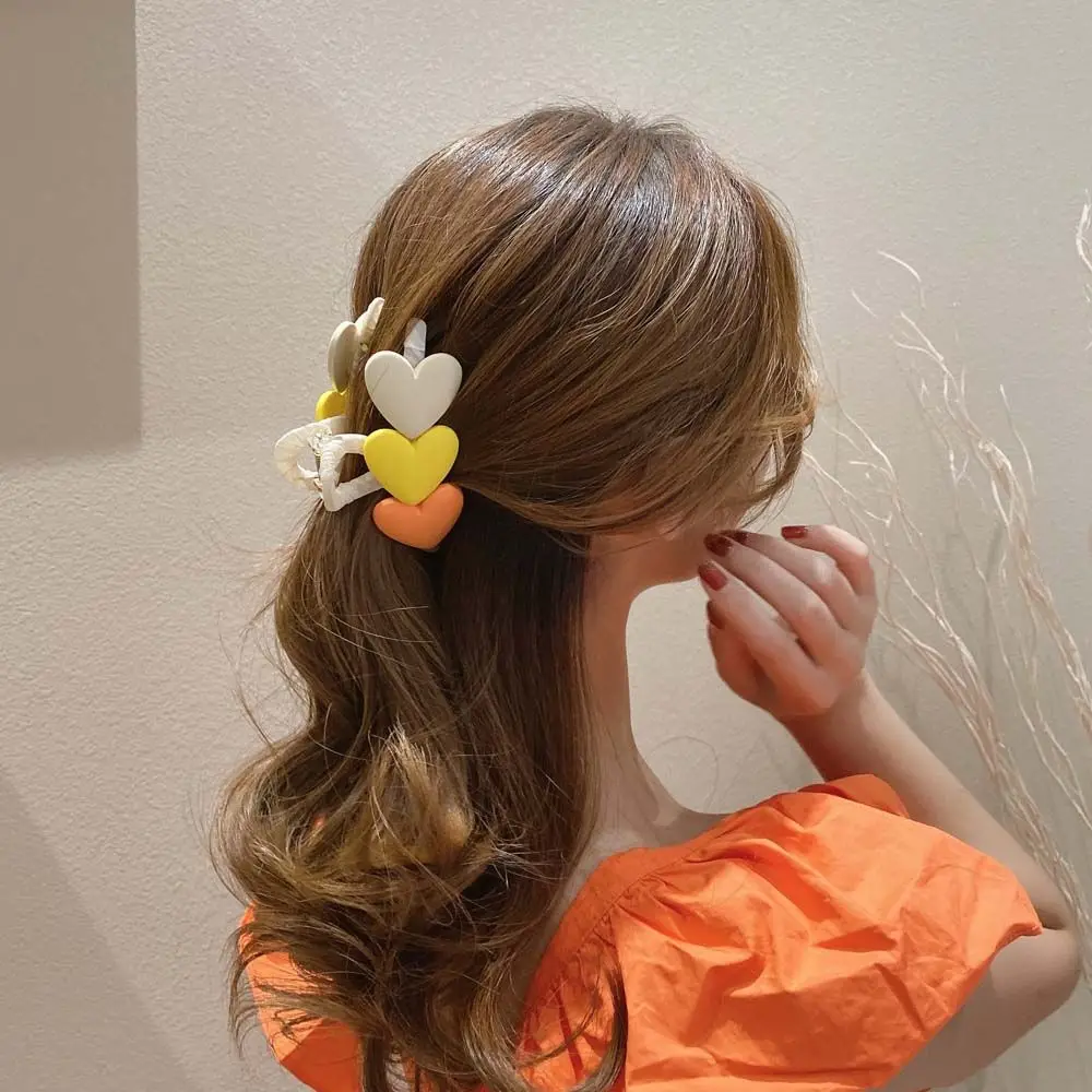 Женские Украшения для волос в форме сердца с большой Любовью Желтые Оранжевые Белые Заколки в форме сердца В Корейском стиле Крабовые Когти для волос Заколки