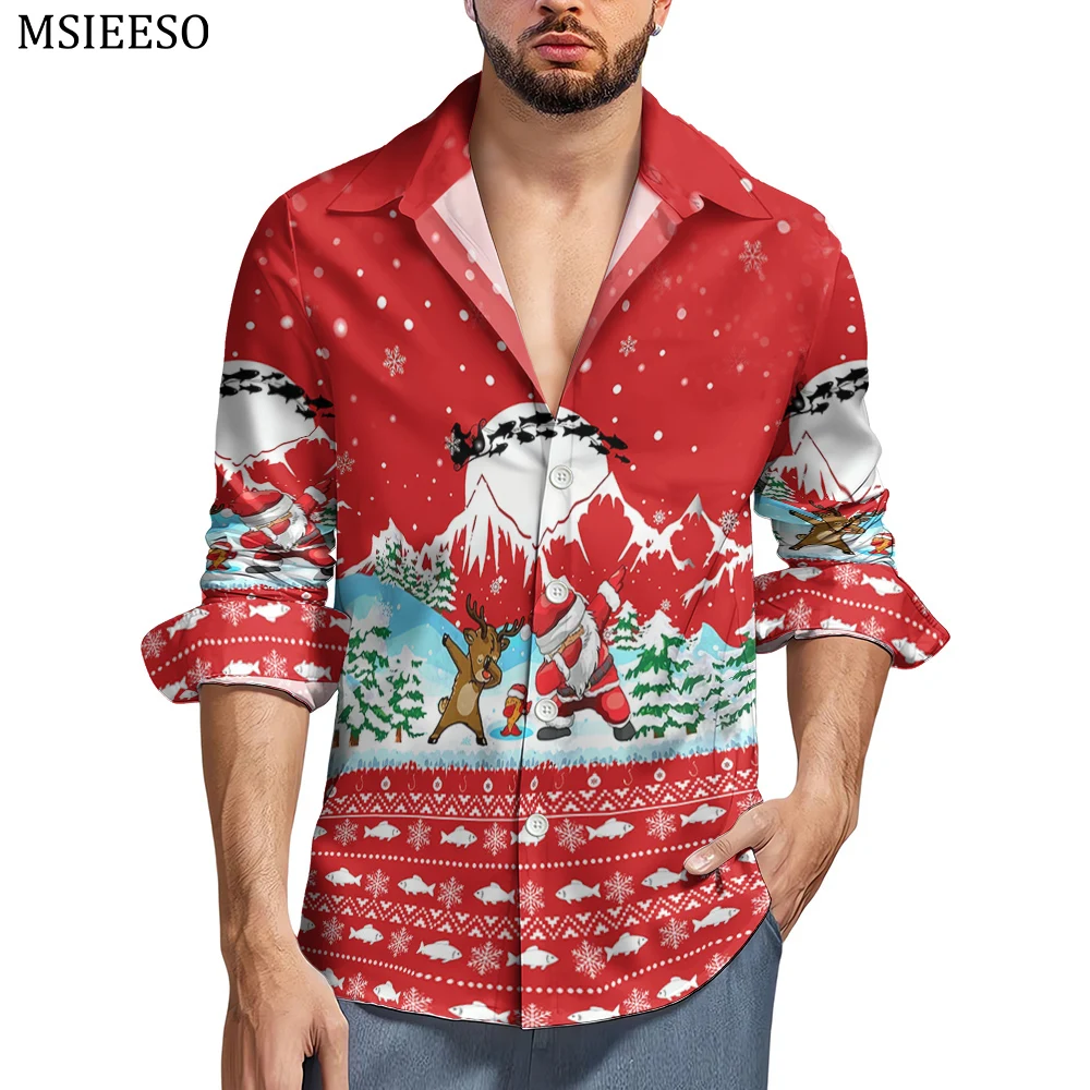 MSIEESO Веселого Рождества, Повседневные рубашки, Мужская рубашка с принтом Санта-Клауса, блузки Y2K с длинным рукавом, осенний дизайн, модная Мужская одежда