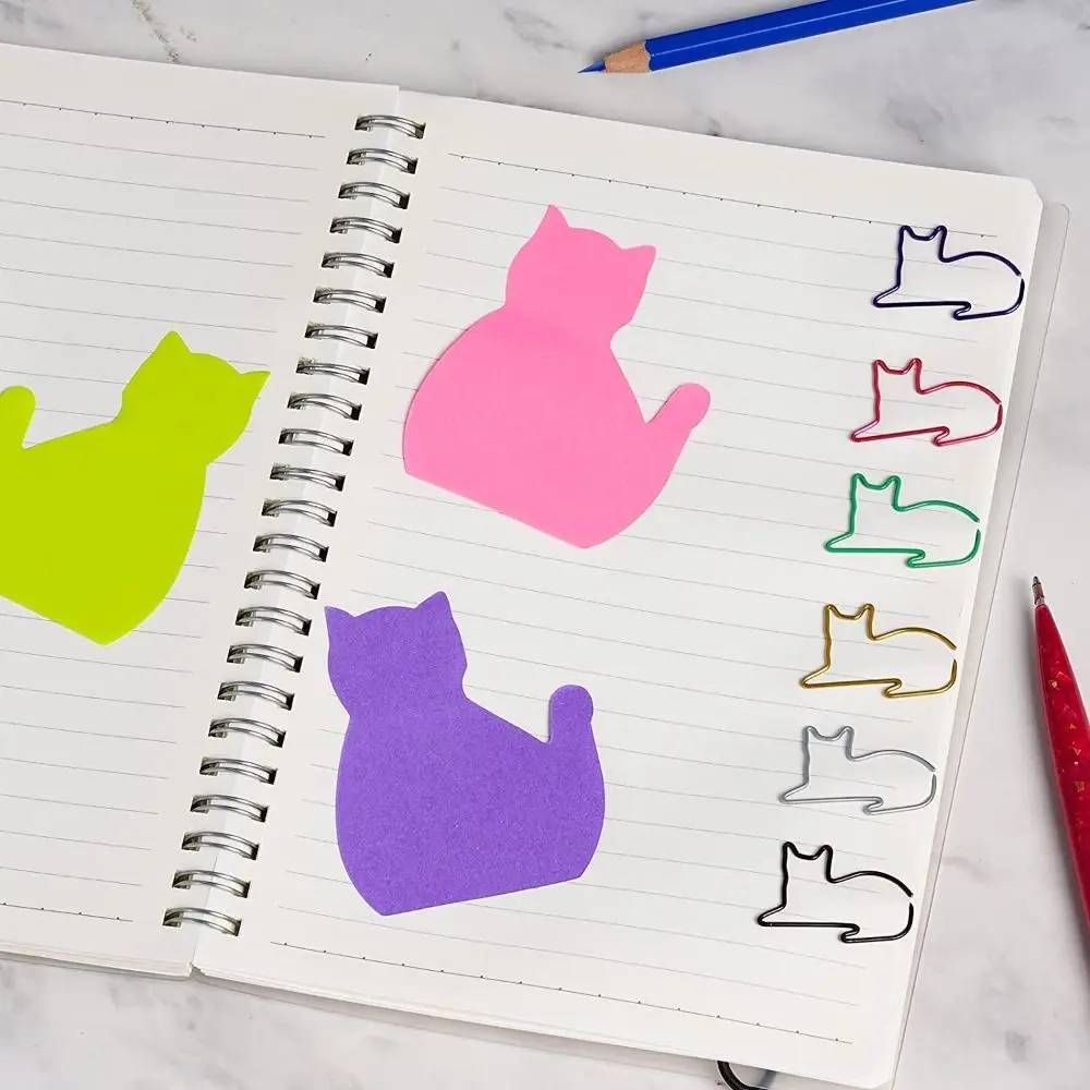 20шт Набор скрепок для заметок с силуэтом кота, Креативный Красочный Блокнот для заметок с котом, Портативные Наклейки N Times