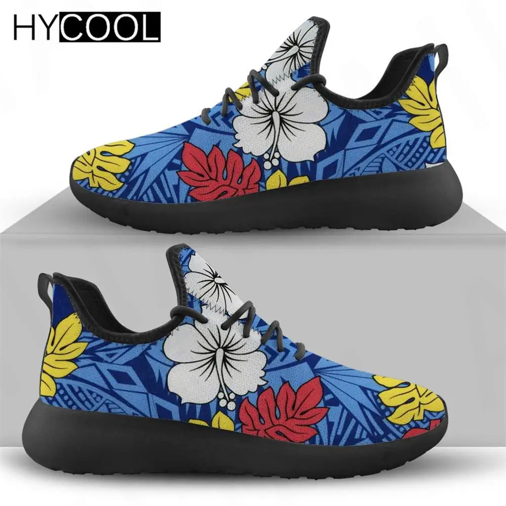 HYCOOL Новое поступление, женская спортивная обувь из сетчатого трикотажа, гавайский цветок с полинезийским 3D принтом, легкие спортивные женские кроссовки Zapatos