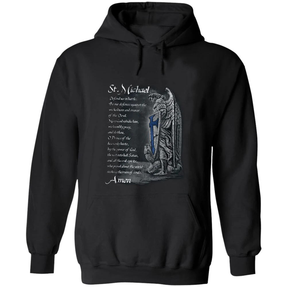 Тонкая синяя линия - пуловер с молитвой Архангела Святого Михаила, толстовка с капюшоном из 100% хлопка, удобная повседневная мужская одежда, модная уличная одежда