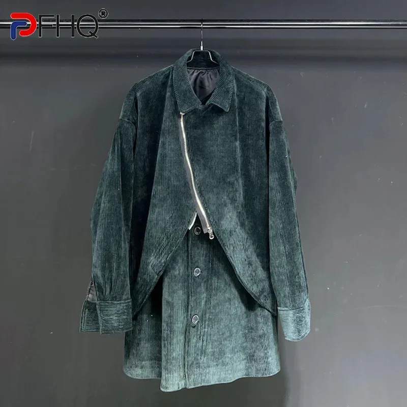PFHQ Оригинальные Нишевые Высококачественные Мужские куртки Из Вельвета С Индивидуальными Нерегулярными Молниями, Элегантный Тренч, Простое Осеннее Пальто 21F1674
