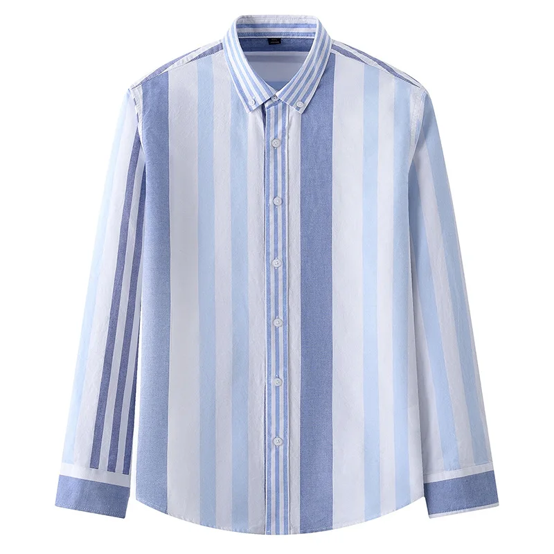 Свободная повседневная рубашка из 100% хлопка, мужская модная классическая блузка в полоску с длинным рукавом и лацканами на весну Осень