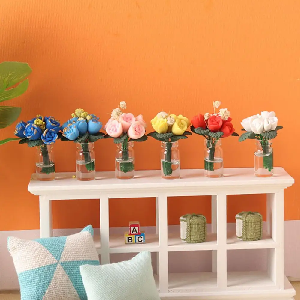 Красивый многоцветный детский кукольный домик с высокой имитацией миниатюрной модели цветка, кукольный домик с розой в горшке, Микроландшафтная поставка