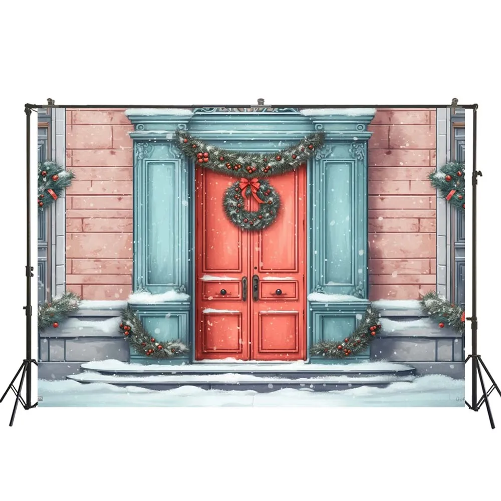 Рождественское украшение двери Фон для фотосъемки Юбилей Новорожденного