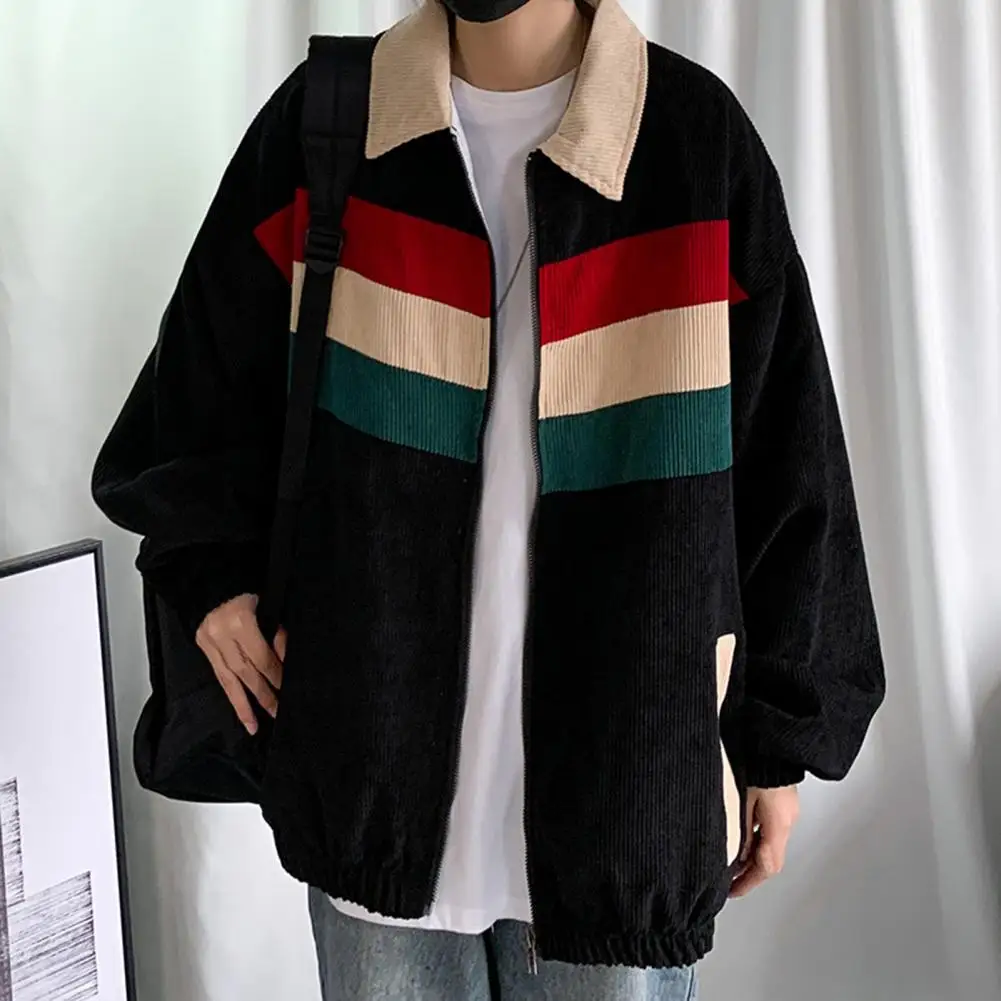 2023 Американское ретро Контрастного цвета Толстовки с капюшоном Вельветовая куртка на молнии Демисезонный Кардиган Пальто Повседневная Мужская верхняя одежда свободного кроя