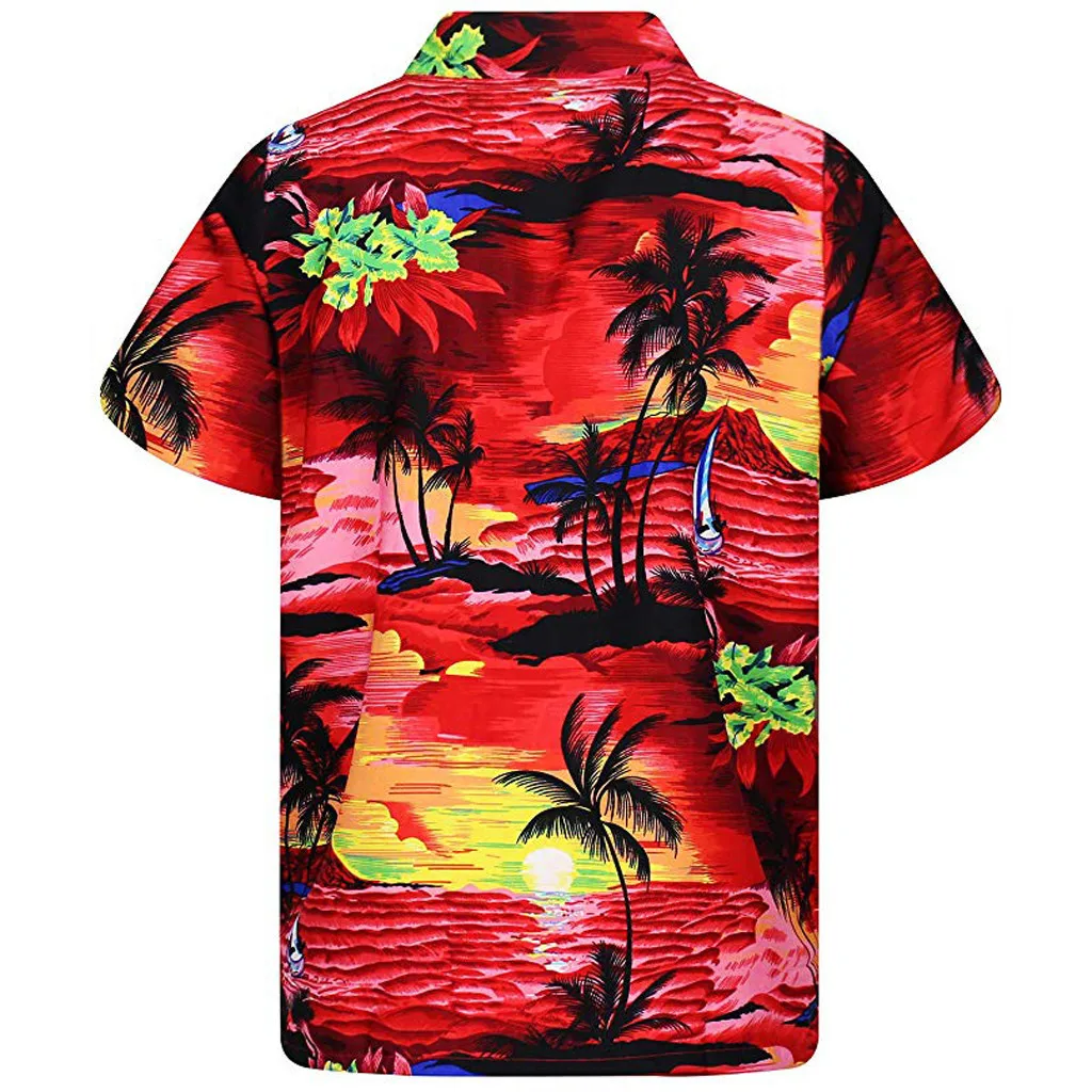 Гавайская рубашка, Пляжные рубашки, Мужские Блузки, Повседневные Топы, Праздничный Принт На пуговицах, Короткие рукава, Модная Комфортная Сорочка с отворотом 
