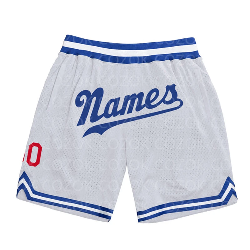 Изготовленные на заказ бело-синие аутентичные баскетбольные шорты с 3D принтом, мужские шорты Name Mumber, быстросохнущие пляжные шорты