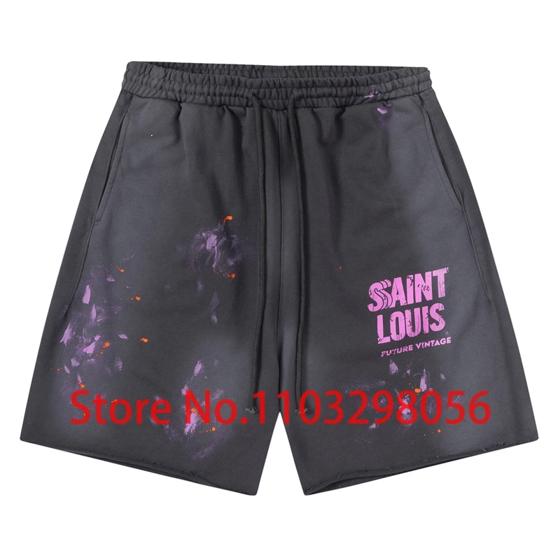 Фиолетовая печать с буквами Делает старую уличную одежду короткими штанами Saint Louis для повседневного отдыха универсальной парой шорт Saint Louis