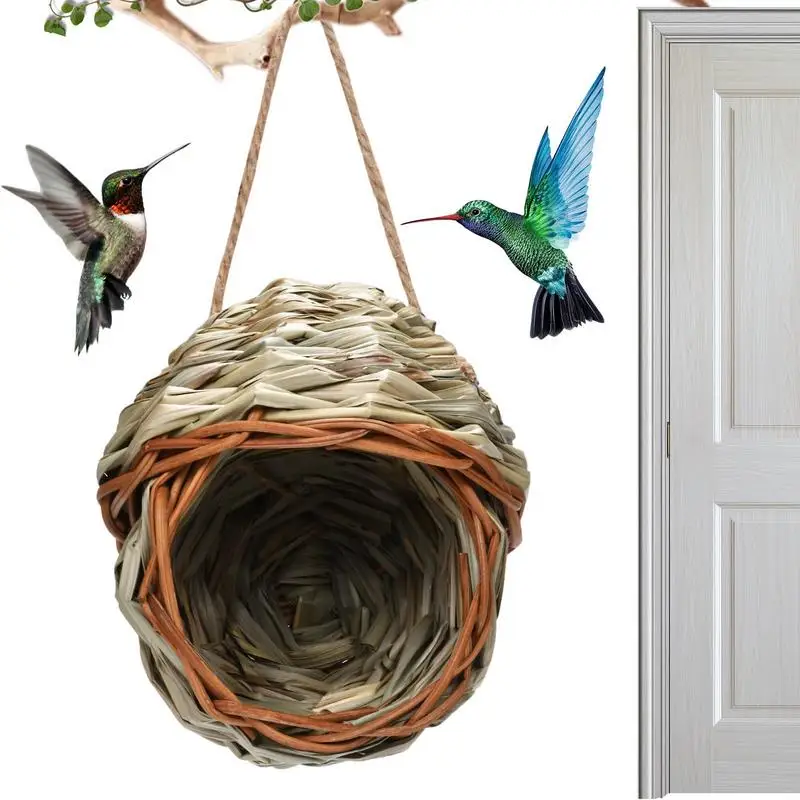 Скворечник и гнездо ручной работы, креативная клетка для птиц, сплетенная из экологически чистой травы, для украшения сада, птичья клетка, птичье гнездо на открытом воздухе