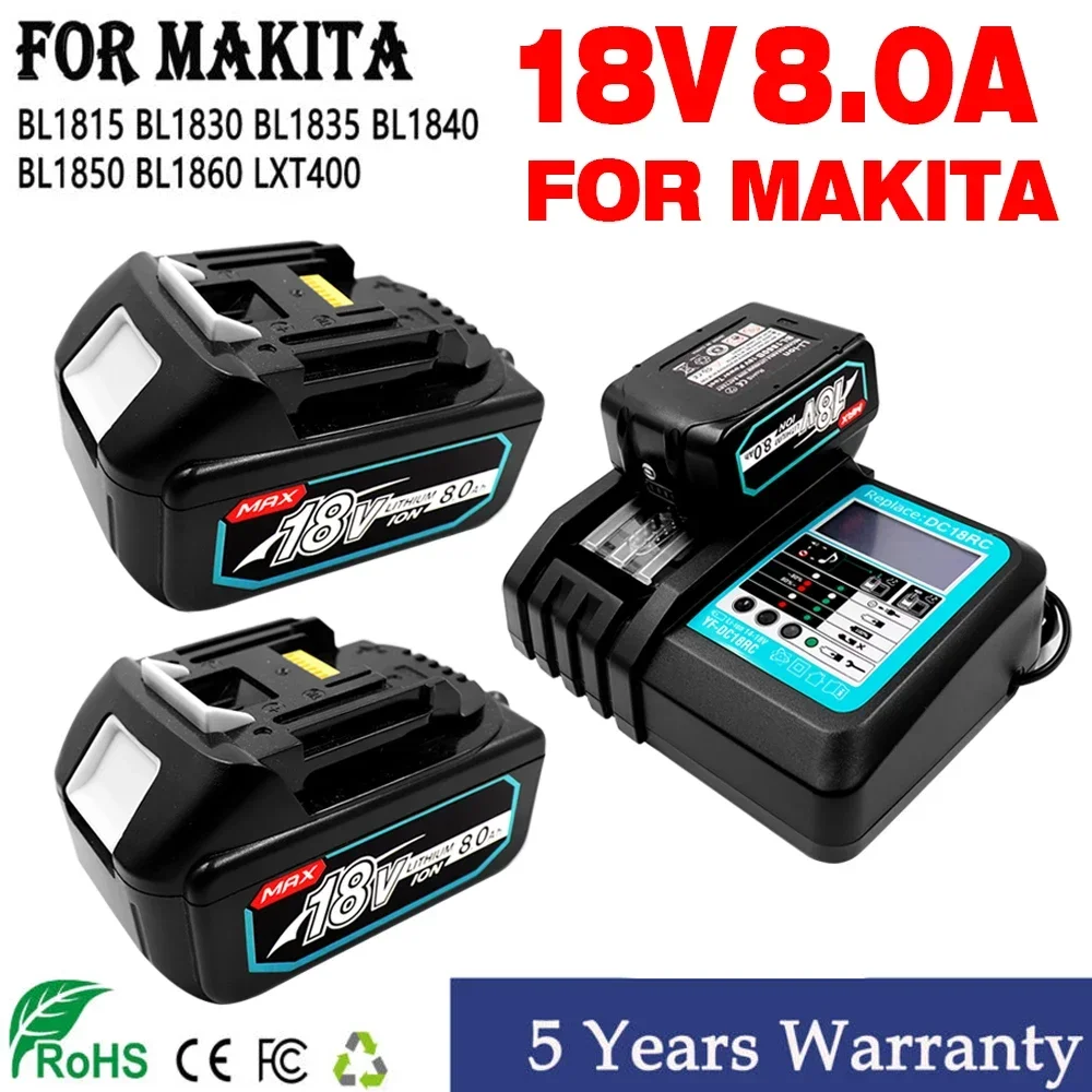 Аккумуляторная батарея Makita 18V 6.0 8.0Ah для электроинструментов Makita со светодиодной заменой Li-ion LXT BL1860 1850 вольт 6000 мАч