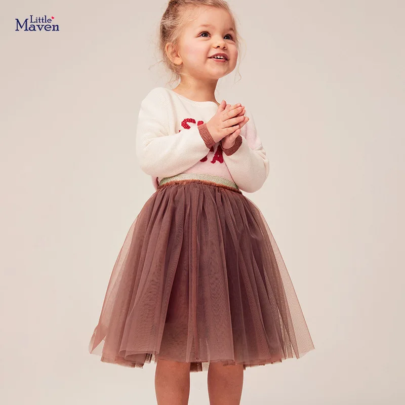 Новинка 2023 года, Сетчатая Однотонная юбка для девочек 2-10 лет, Осеннее платье Принцессы Для девочек, Милое Детское платье