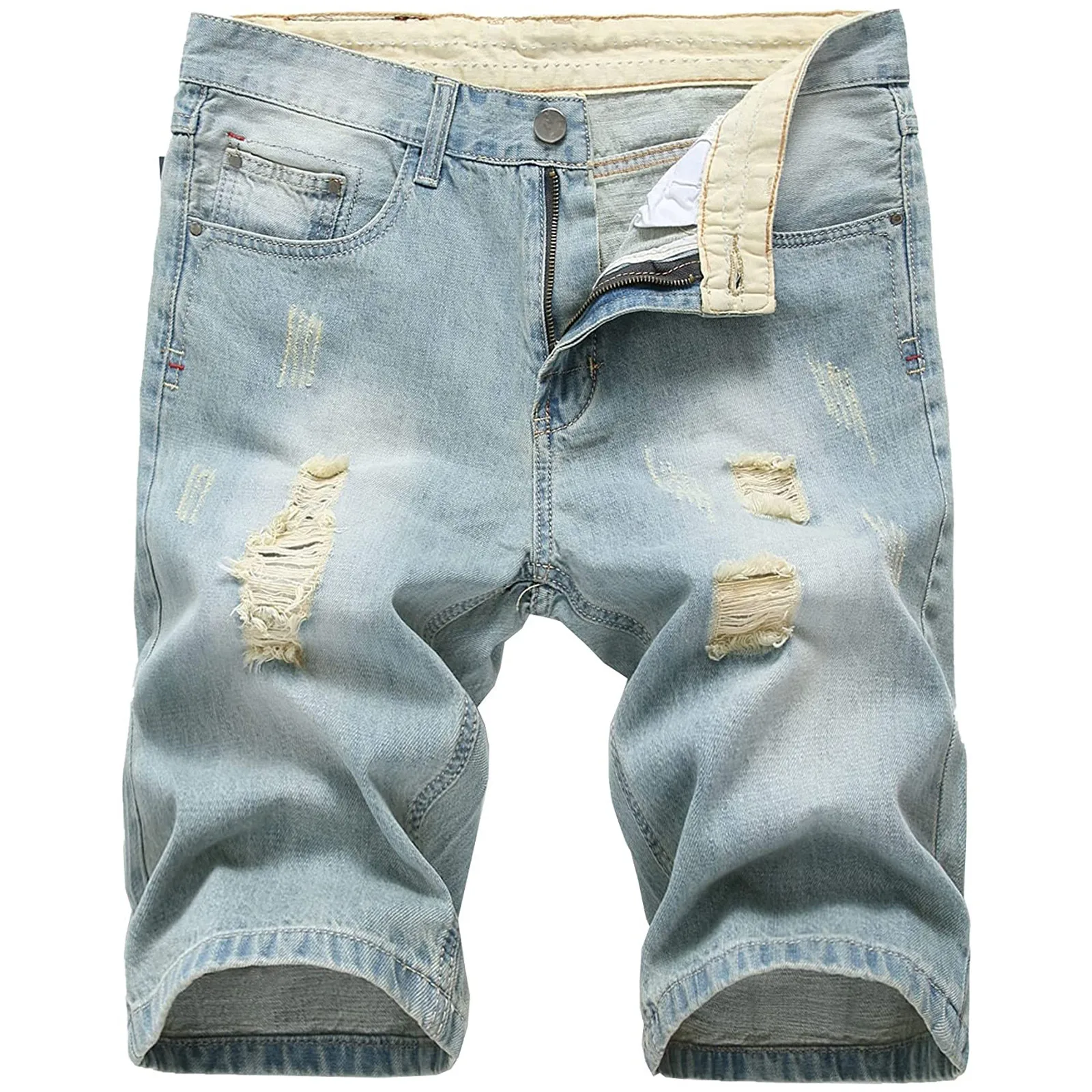 Летние шорты 2024, джинсы, мужские джинсовые брюки, рваные синие Модные дизайнерские мужские джинсы, Тонкие прямые мужские короткие джинсы Hombre