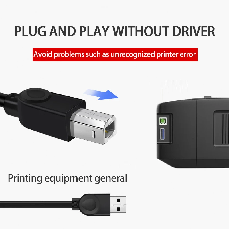 USB-кабель для принтера Высокоскоростной USB-кабель для принтера A-B от мужчины к мужчине Синхронизация данных для 3D-принтера этикеток 0.5/1/1.5/3/5/ 10 М