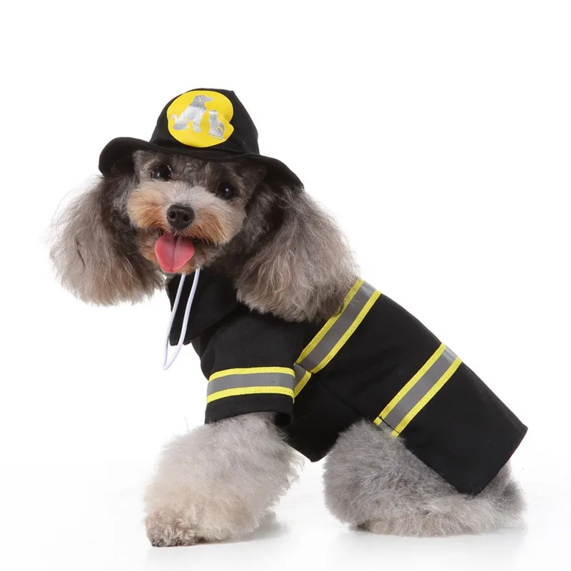 Забавная одежда для собак, костюм пожарного для домашних животных со шляпой, костюм Летающего Волшебника Для собак на Хэллоуин, костюмы для косплея домашних животных