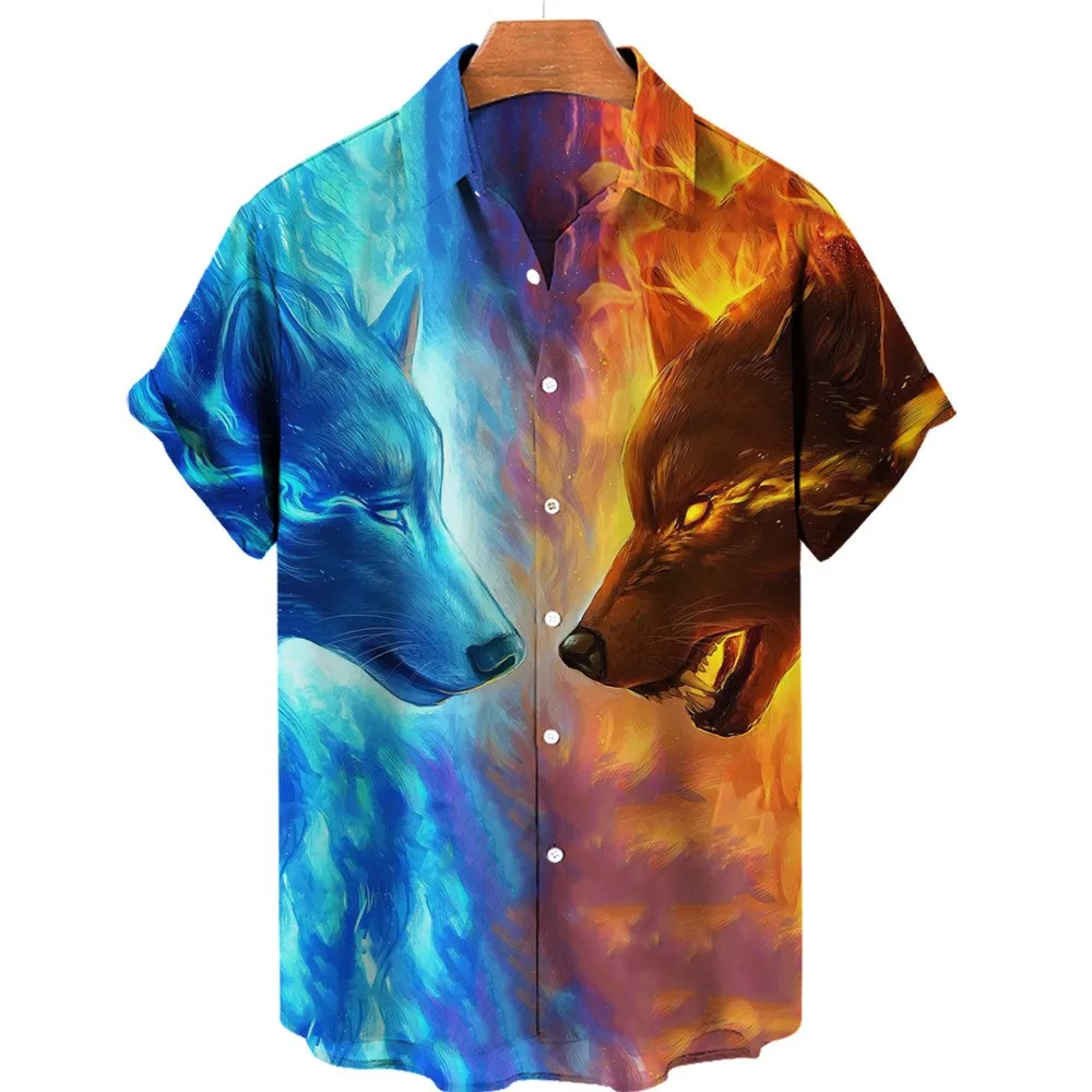 2023 Летнее животное Волк, Мужская рубашка с короткими рукавами, Гавайский пляж, 3D Цифровая печать, Музыкальный пейзаж, Рубашка с короткими рукавами S-4xl