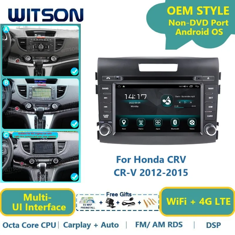 WITSON Android 13 Авто Стерео для Honda CRV CR-V 2012-2015 Carplay Navi, автомобильное радио, GPS, Bluetooth, 4G, WiFi, Мультимедиа