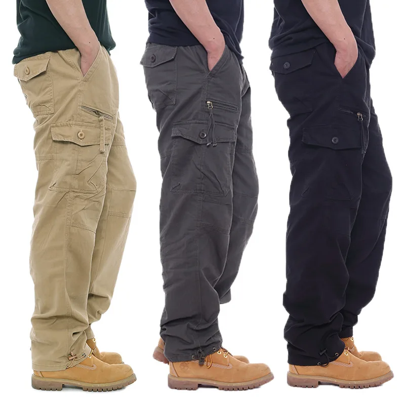 Мужские военные брюки-карго, комбинезон, повседневные хлопчатобумажные тактические брюки, мужские прямые брюки с множеством карманов, мешковатые длинные брюки