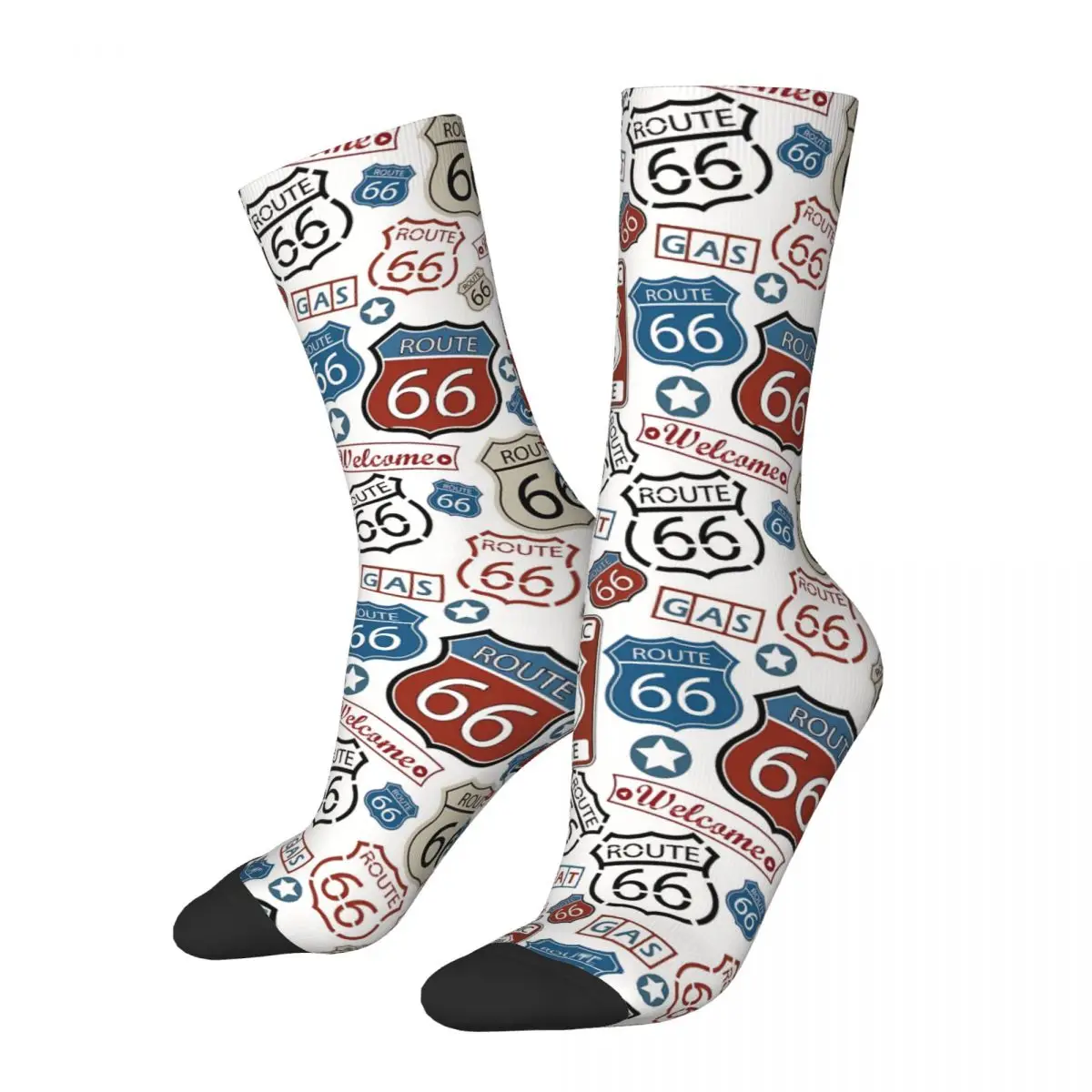 Дорожные марки для поездок по маршруту США 66 Носки для спортзала с 3D-принтом для мальчиков и девочек, носки до середины икры