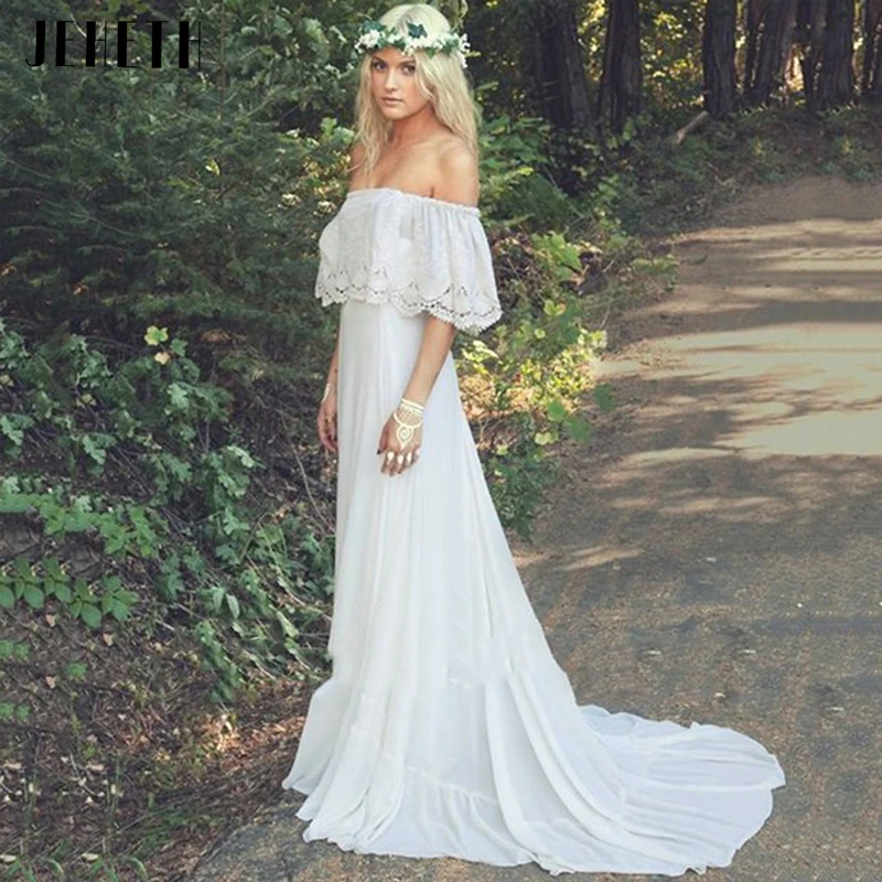 JEHETH Простое шифоновое свадебное платье для невесты с вырезом лодочкой и рукавом 