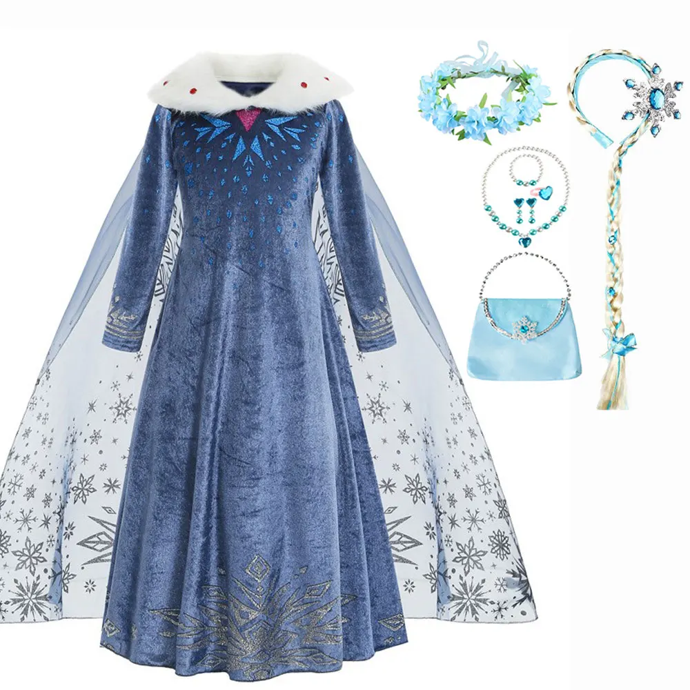 Детские платья Frozen Elsa Princess оптом, наряды для девочек на Хэллоуин, костюм для выступлений, основное платье с колокольчиком для девочек