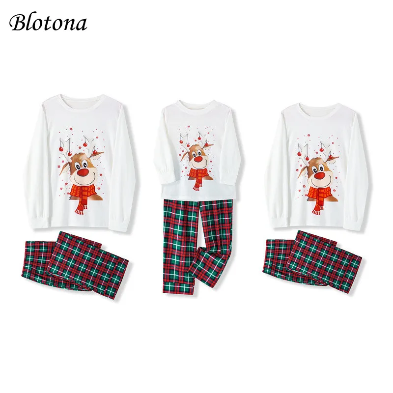 Blotona, рождественское ночное белье для родителей и детей, топы с длинными рукавами и мультяшным принтом, брючный костюм для папы и мамы