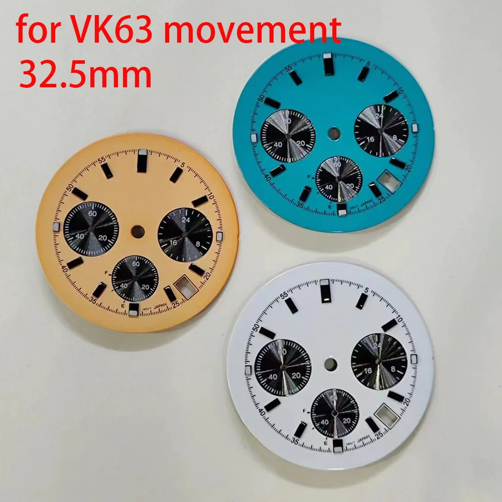 32,5 мм циферблат Panda Циферблат VK63 Светящийся ледяной циферблат Подходит для корпуса 39 мм Кварцевые часы Механизм VK63 Сменные аксессуары для часов