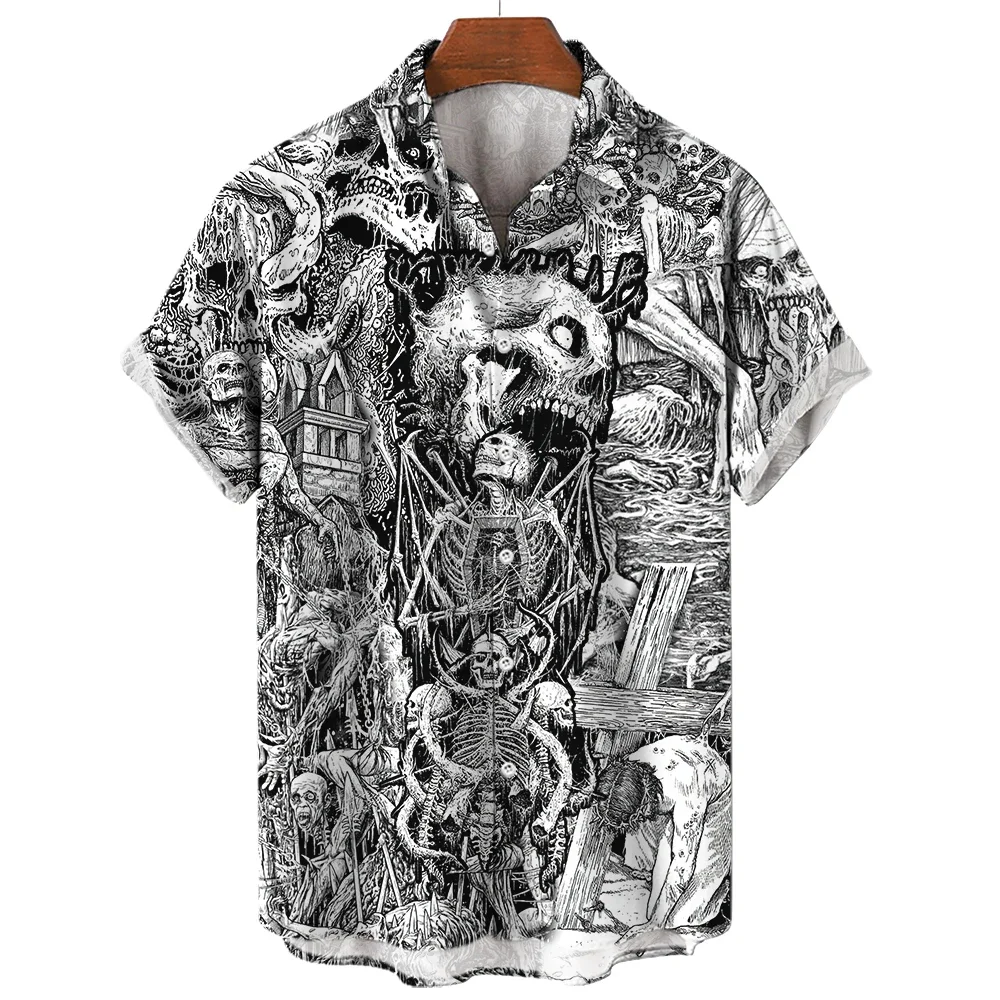 2023 Летние Новые Мужские футболки с 3D принтом Ужасов в Гавайском стиле, Модные дизайнерские Мужские футболки Ужасов Day Of The Dead, Топы 5XL